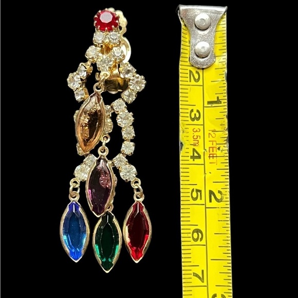 Multi Color Jewel-tone Chandelier Clip Earings - Picture 6 of 6